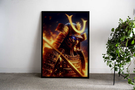 Focused Golden Samurai Warrior Asian Style Poster | Wall Art for Home & Office | High-Quality Print - High-Quality Visual Display