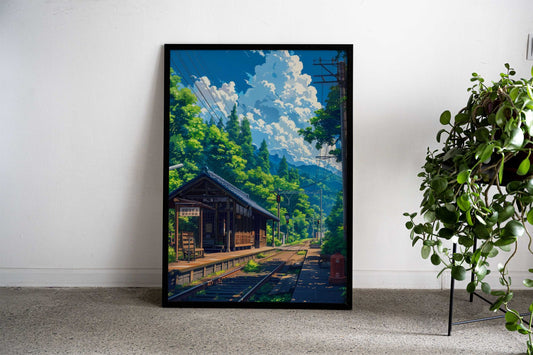 Forest Station Train Asian Style Poster | Wall Art for Home & Office | High-Quality Print - High-Quality Visual Display