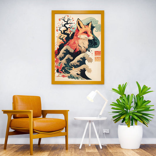 Fox Japanese Waves Japan Asian Style Poster | Wall Art for Home & Office | High-Quality Print - High-Quality Visual Display