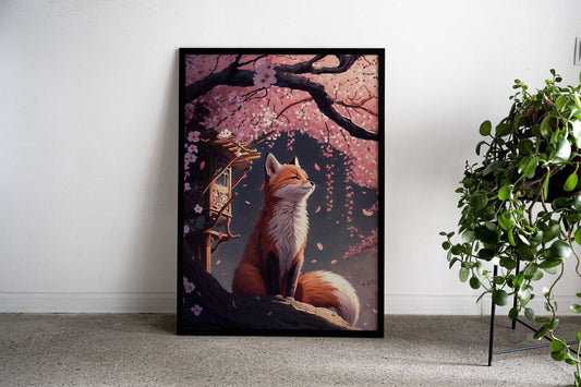Fox Kitsune Cherry Blossom Asian Style Poster | Wall Art for Home & Office | High-Quality Print - High-Quality Visual Display