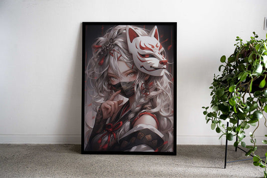 Fox Mask Samurai Girl Asian Style Poster | Wall Art for Home & Office | High-Quality Print - High-Quality Visual Display