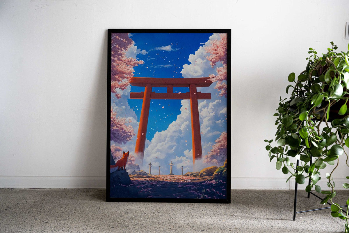 Fox Under Torii Gate Asian Style Poster | Wall Art for Home & Office | High-Quality Print - High-Quality Visual Display
