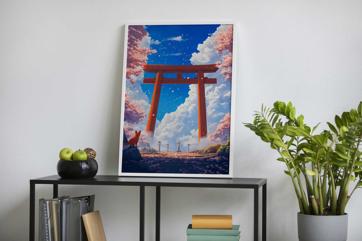 Fox Under Torii Gate Asian Style Poster | Wall Art for Home & Office | High-Quality Print - High-Quality Visual Display