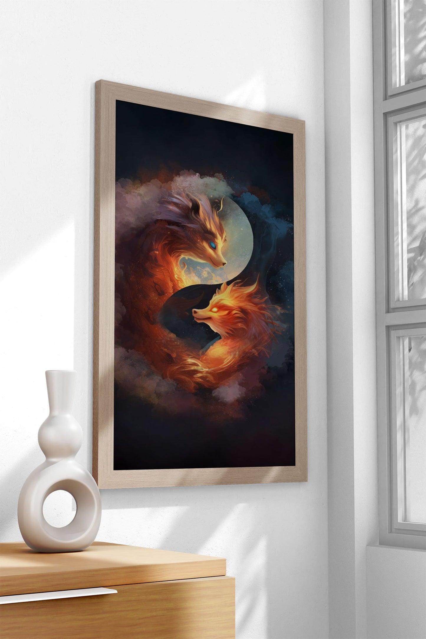 Fox Yin Yang Asian Style Poster | Wall Art for Home & Office | High-Quality Print