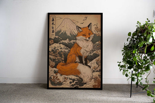 Fox and Mount Fuji Asian Style Poster | Wall Art for Home & Office | High-Quality Print - High-Quality Visual Display
