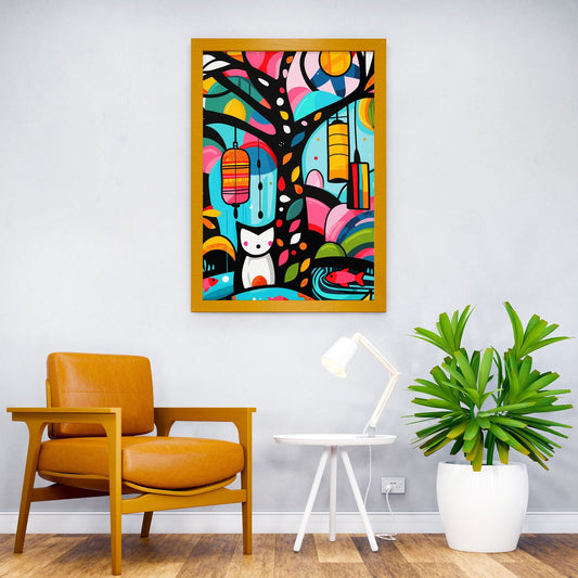 Fox in Abstract Garden Asian Style Poster | Wall Art for Home & Office | High-Quality Print - High-Quality Visual Display