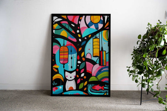 Fox in Abstract Garden Asian Style Poster | Wall Art for Home & Office | High-Quality Print - High-Quality Visual Display