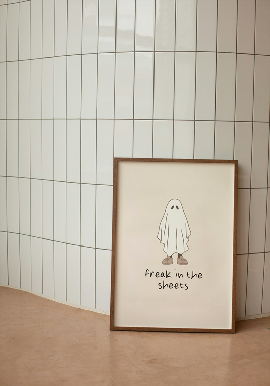 Freak In The Sheets | Ghost | Black and Cream | Art Print - High-Quality Premium Wall Art Decor Sticker