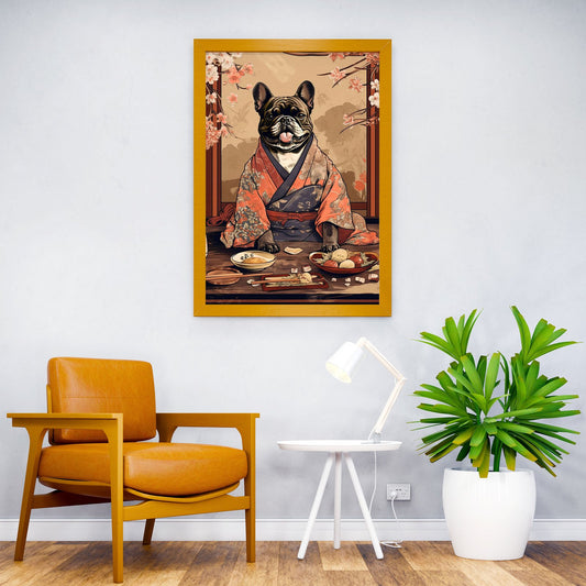 French Bulldog Eating Food Asian Style Poster | Wall Art for Home & Office | High-Quality Print - High-Quality Visual Display