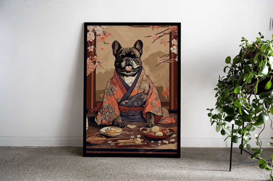 French Bulldog Eating Food Asian Style Poster | Wall Art for Home & Office | High-Quality Print - High-Quality Visual Display