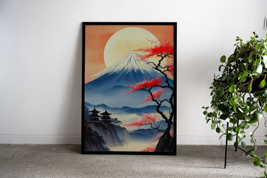 Fuji Cherry Blossoms Asian Style Poster | Wall Art for Home & Office | High-Quality Print - High-Quality Visual Display