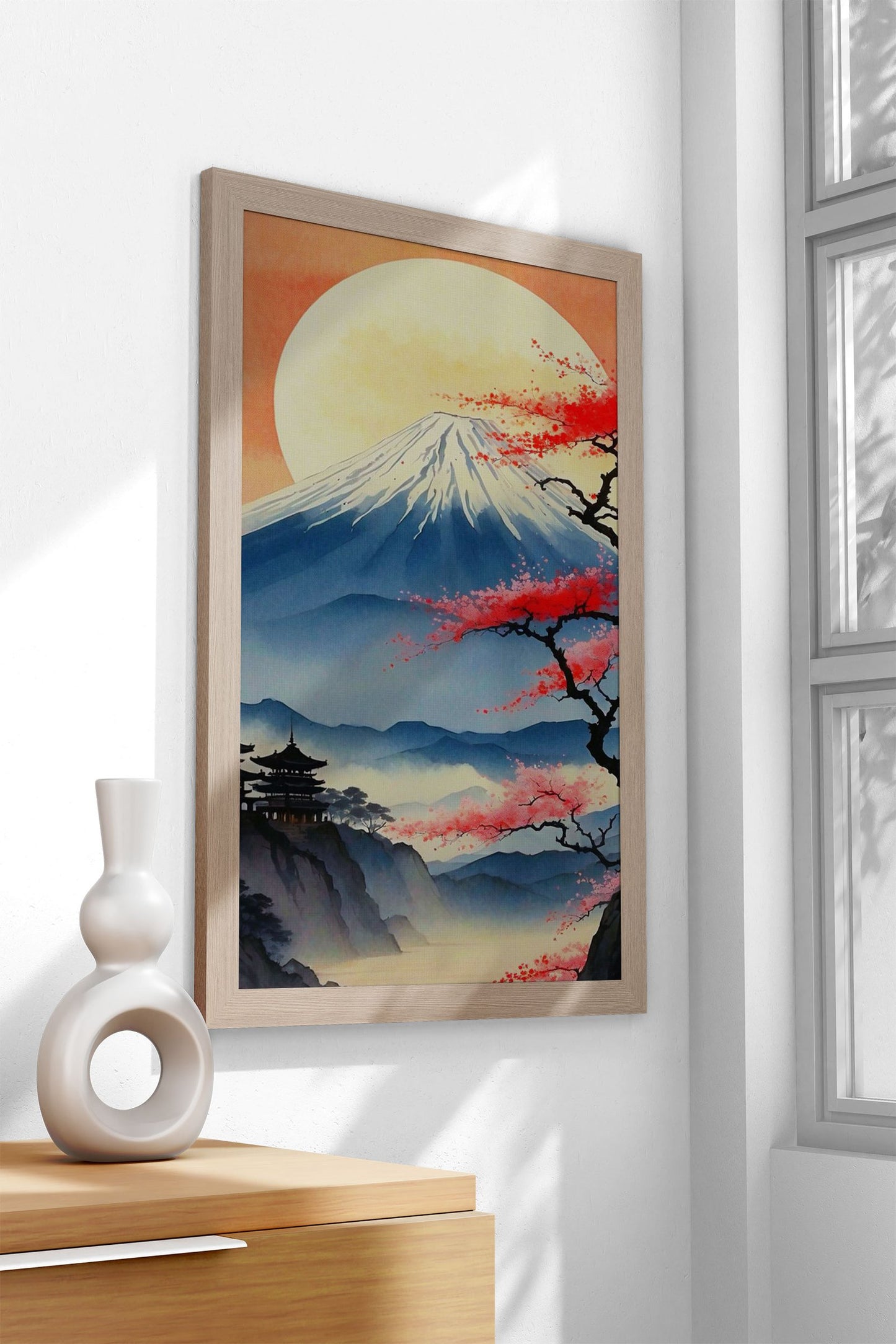 Fuji Cherry Blossoms Asian Style Poster | Wall Art for Home & Office | High-Quality Print