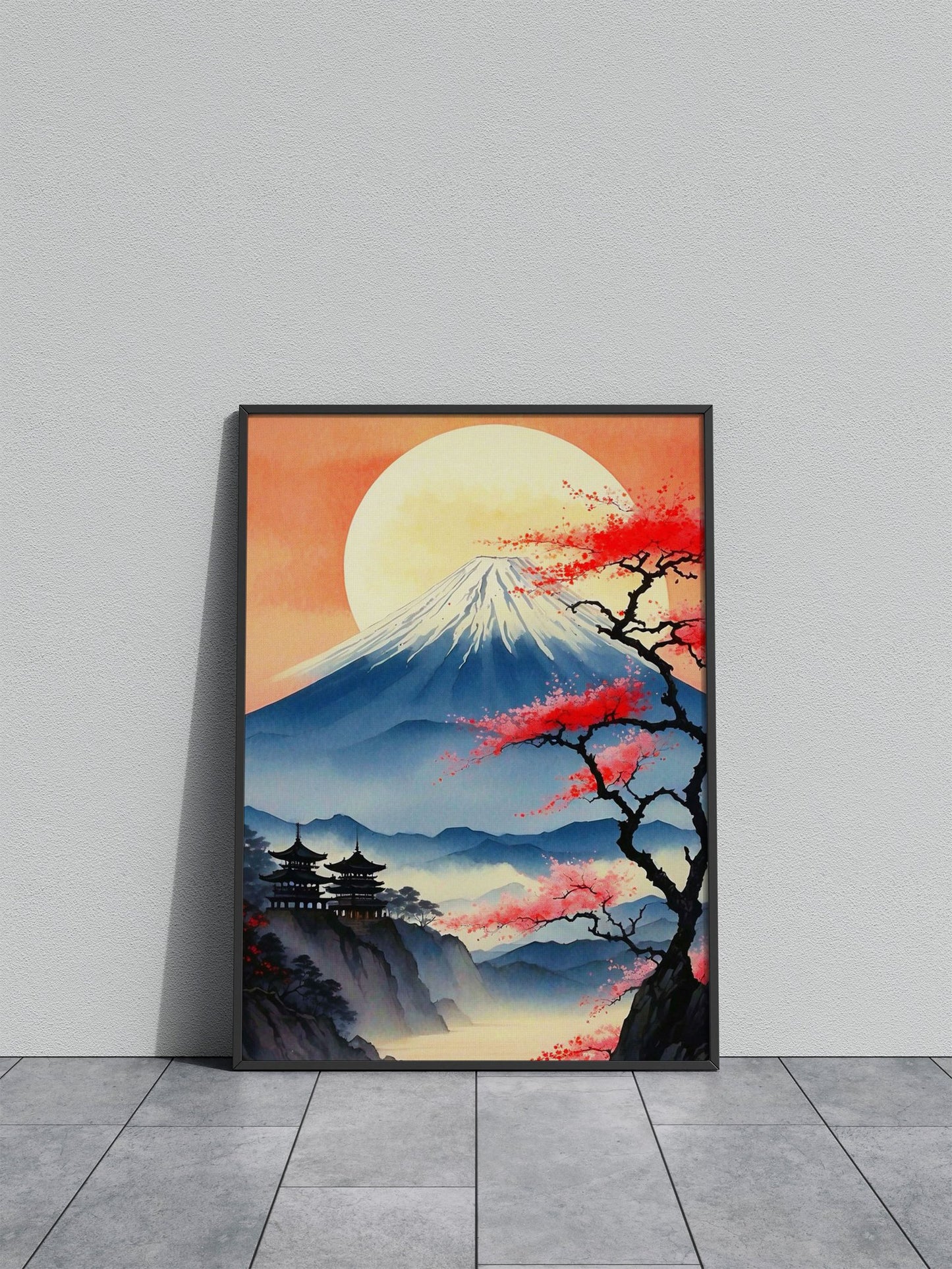 Fuji Cherry Blossoms Asian Style Poster | Wall Art for Home & Office | High-Quality Print