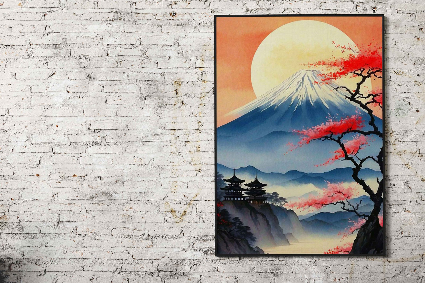 Fuji Cherry Blossoms Asian Style Poster | Wall Art for Home & Office | High-Quality Print