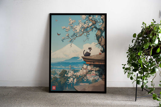 Fuji Mount Cat Japanese Asian Style Poster | Wall Art for Home & Office | High-Quality Print - High-Quality Visual Display