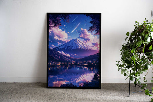 Fuji Mountain Stars Scene Asian Style Poster | Wall Art for Home & Office | High-Quality Print - High-Quality Visual Display