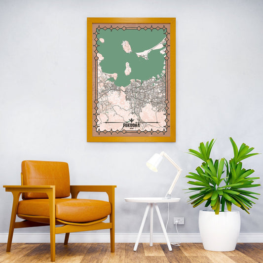 Fukuoka City Map Asian Style Poster | Wall Art for Home & Office | High-Quality Print - High-Quality Visual Display