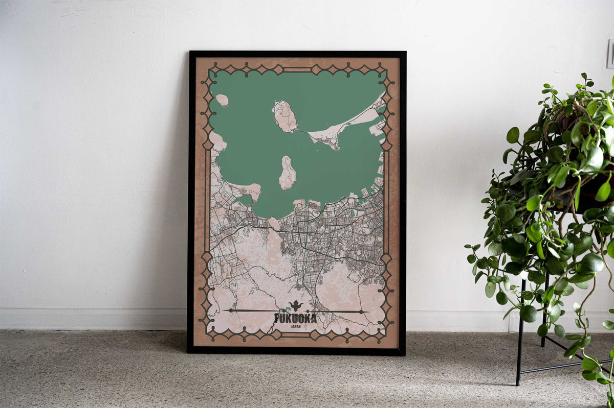 Fukuoka City Map Asian Style Poster | Wall Art for Home & Office | High-Quality Print - High-Quality Visual Display