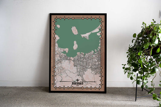 Fukuoka City Map Asian Style Poster | Wall Art for Home & Office | High-Quality Print - High-Quality Visual Display