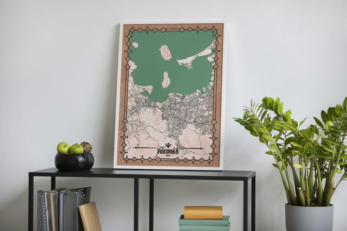 Fukuoka City Map Asian Style Poster | Wall Art for Home & Office | High-Quality Print - High-Quality Visual Display