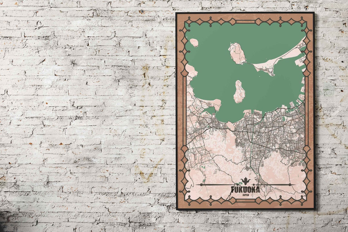 Fukuoka City Map Asian Style Poster | Wall Art for Home & Office | High-Quality Print - High-Quality Visual Display