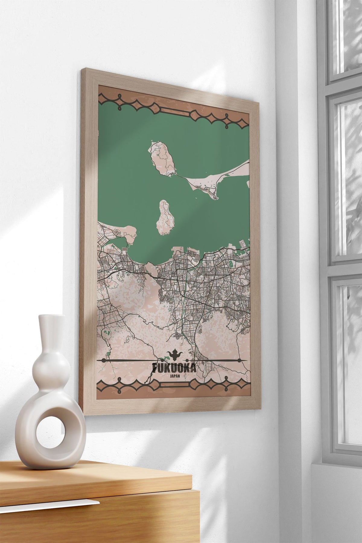 Fukuoka City Map Asian Style Poster | Wall Art for Home & Office | High-Quality Print - High-Quality Visual Display