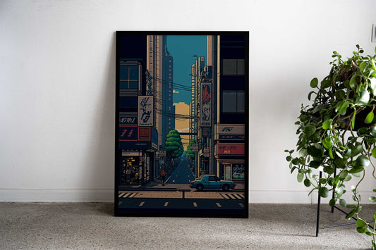 Fukuoka City Pixel Art Asian Style Poster | Wall Art for Home & Office | High-Quality Print - High-Quality Visual Display