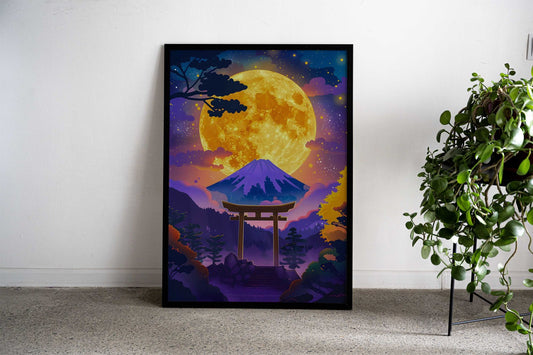 Full Moon Japanese Landscp Asian Style Poster | Wall Art for Home & Office | High-Quality Print - High-Quality Visual Display