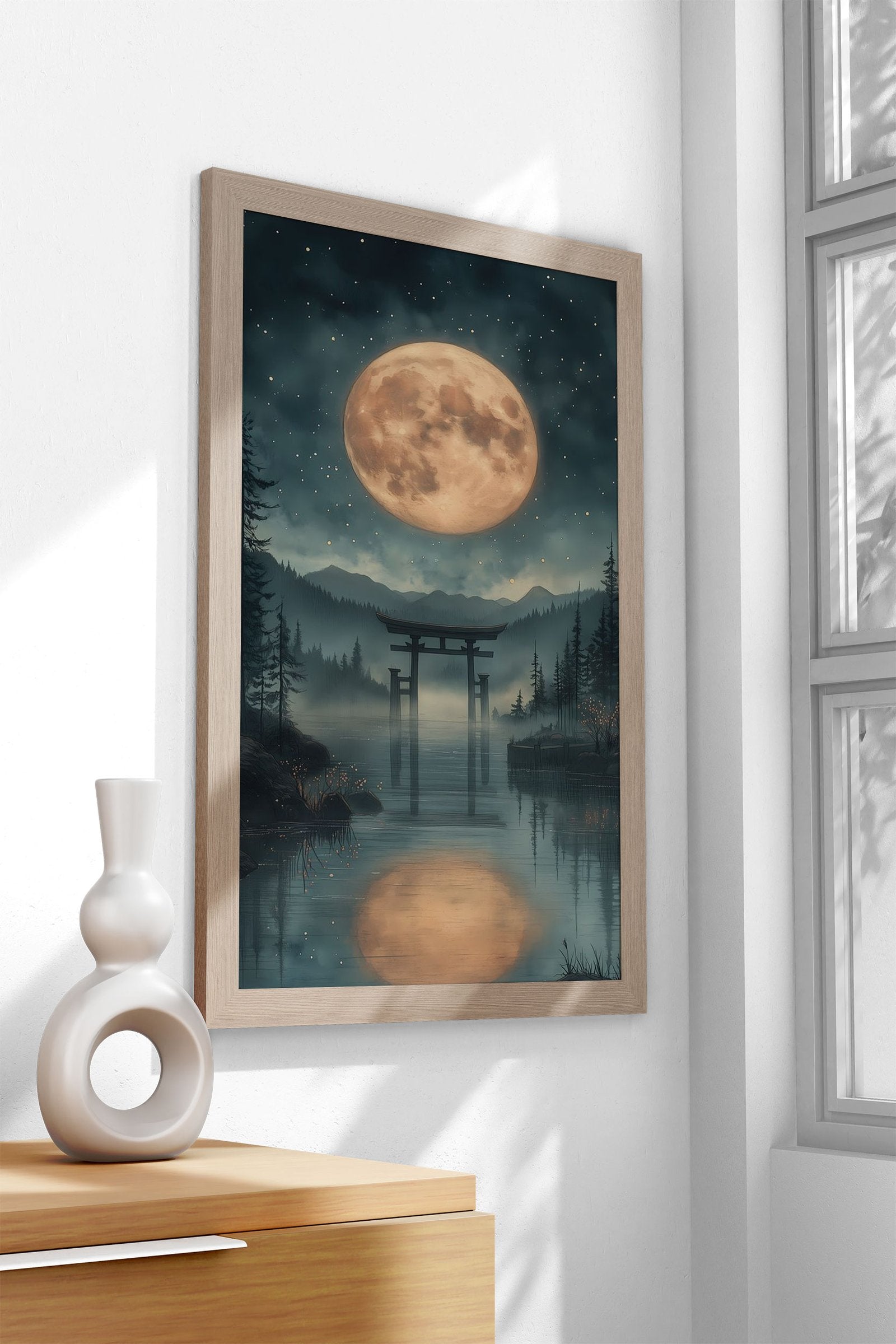 Full Moon over Torii Gate Japanese Landscape Asian Style Poster | Wall Art for Home & Office | High-Quality Print - High-Quality Visual Display
