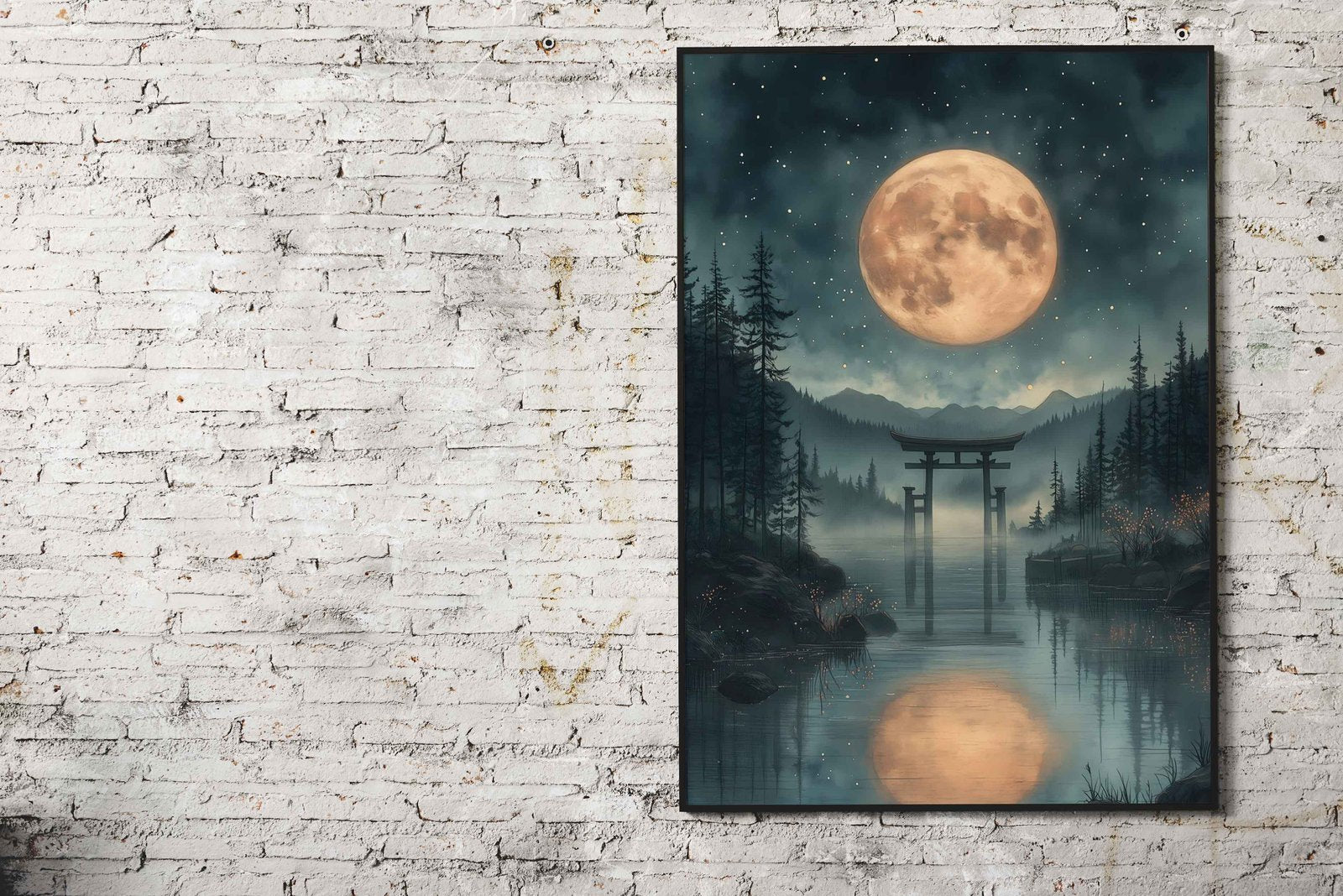 Full Moon over Torii Gate Japanese Landscape Asian Style Poster | Wall Art for Home & Office | High-Quality Print - High-Quality Visual Display