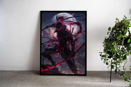Fullmoon Red Ninja Asian Style Poster | Wall Art for Home & Office | High-Quality Print - High-Quality Visual Display