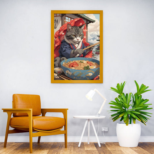 Funny Cat Eating Ramen Asian Style Poster | Wall Art for Home & Office | High-Quality Print - High-Quality Visual Display