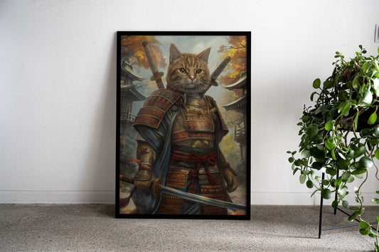 Funny Cat Japanese Sumurai Asian Style Poster | Wall Art for Home & Office | High-Quality Print - High-Quality Visual Display