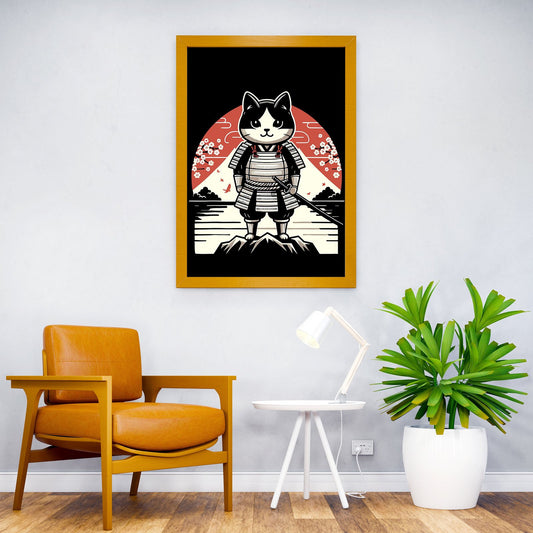 Funny Cat Retro Samurai Asian Style Poster | Wall Art for Home & Office | High-Quality Print - High-Quality Visual Display