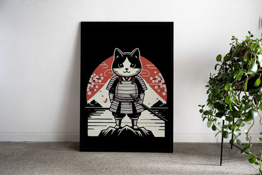Funny Cat Retro Samurai Asian Style Poster | Wall Art for Home & Office | High-Quality Print - High-Quality Visual Display