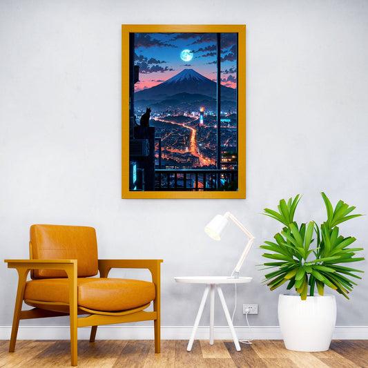 Futuristic Tokyo Cat Sits Asian Style Poster | Wall Art for Home & Office | High-Quality Print - High-Quality Visual Display