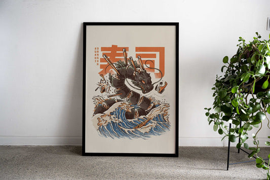 GREAT SUSHI DRAGON Asian Style Poster | Wall Art for Home & Office | High-Quality Print - High-Quality Visual Display