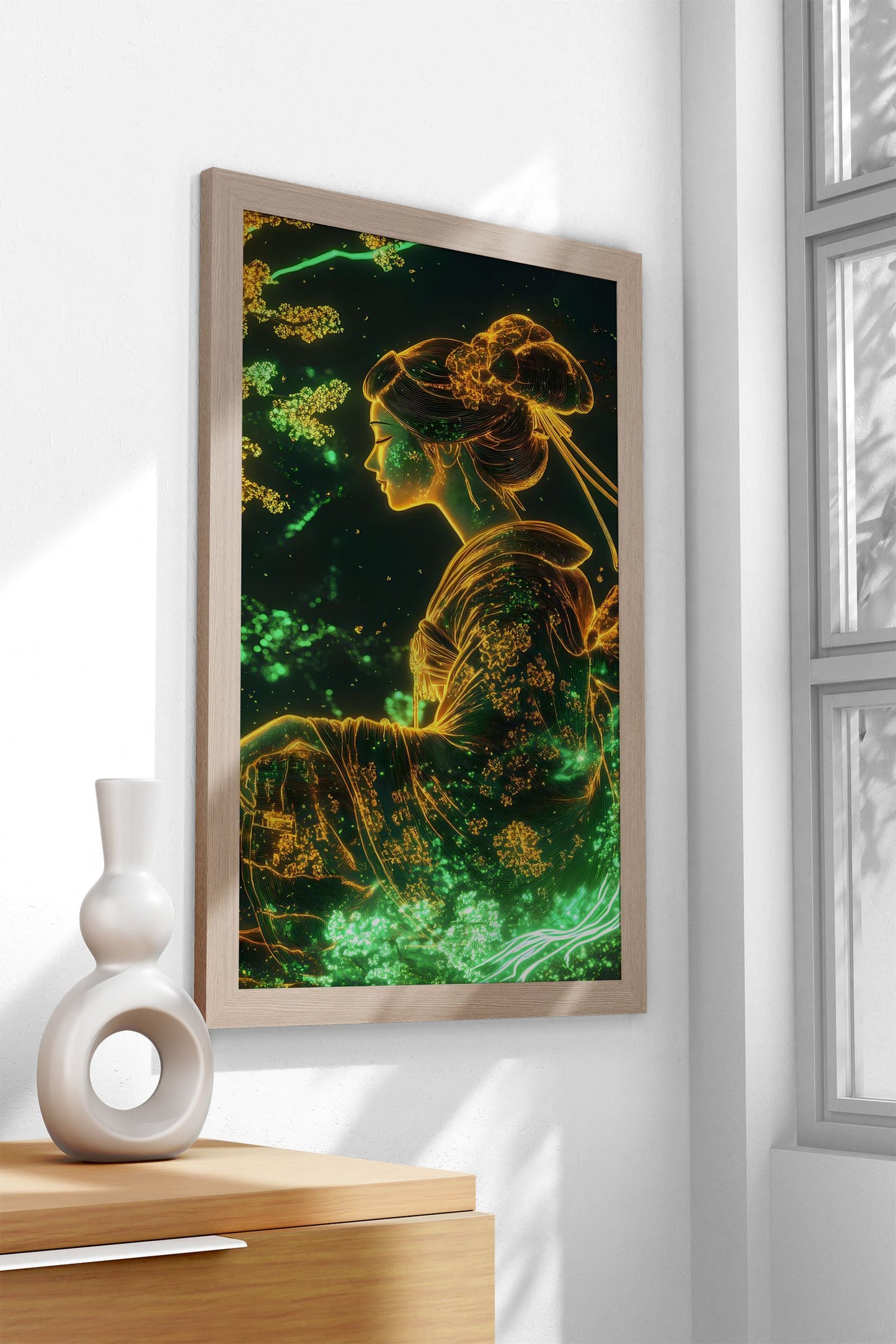 Geisha Bloom Neon Japanese Cherry Blossom Asian Style Poster | Wall Art for Home & Office | High-Quality Print