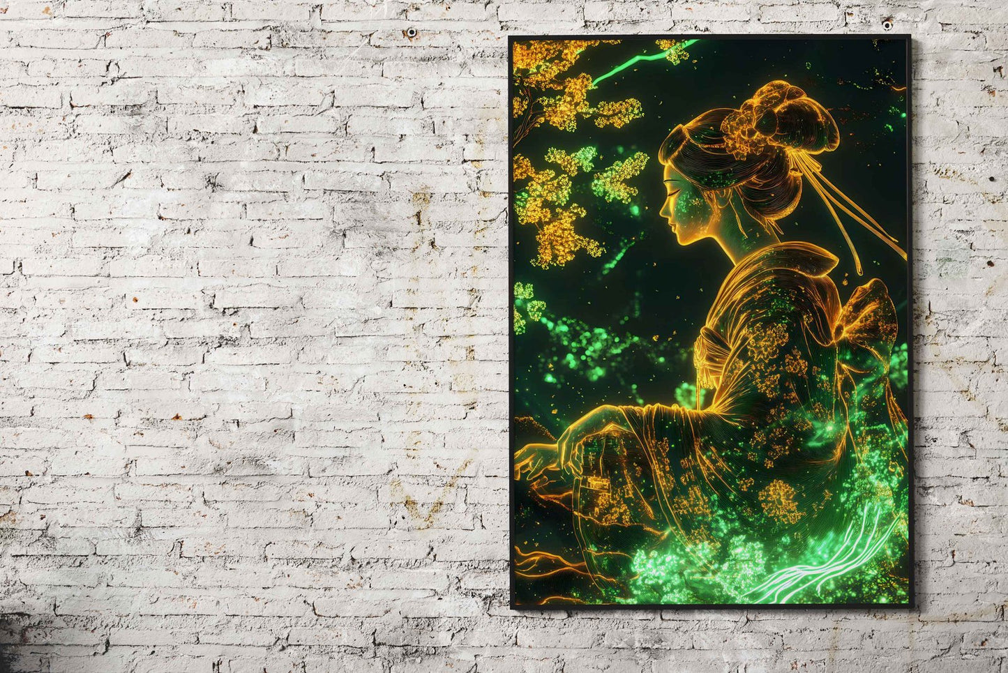 Geisha Bloom Neon Japanese Cherry Blossom Asian Style Poster | Wall Art for Home & Office | High-Quality Print