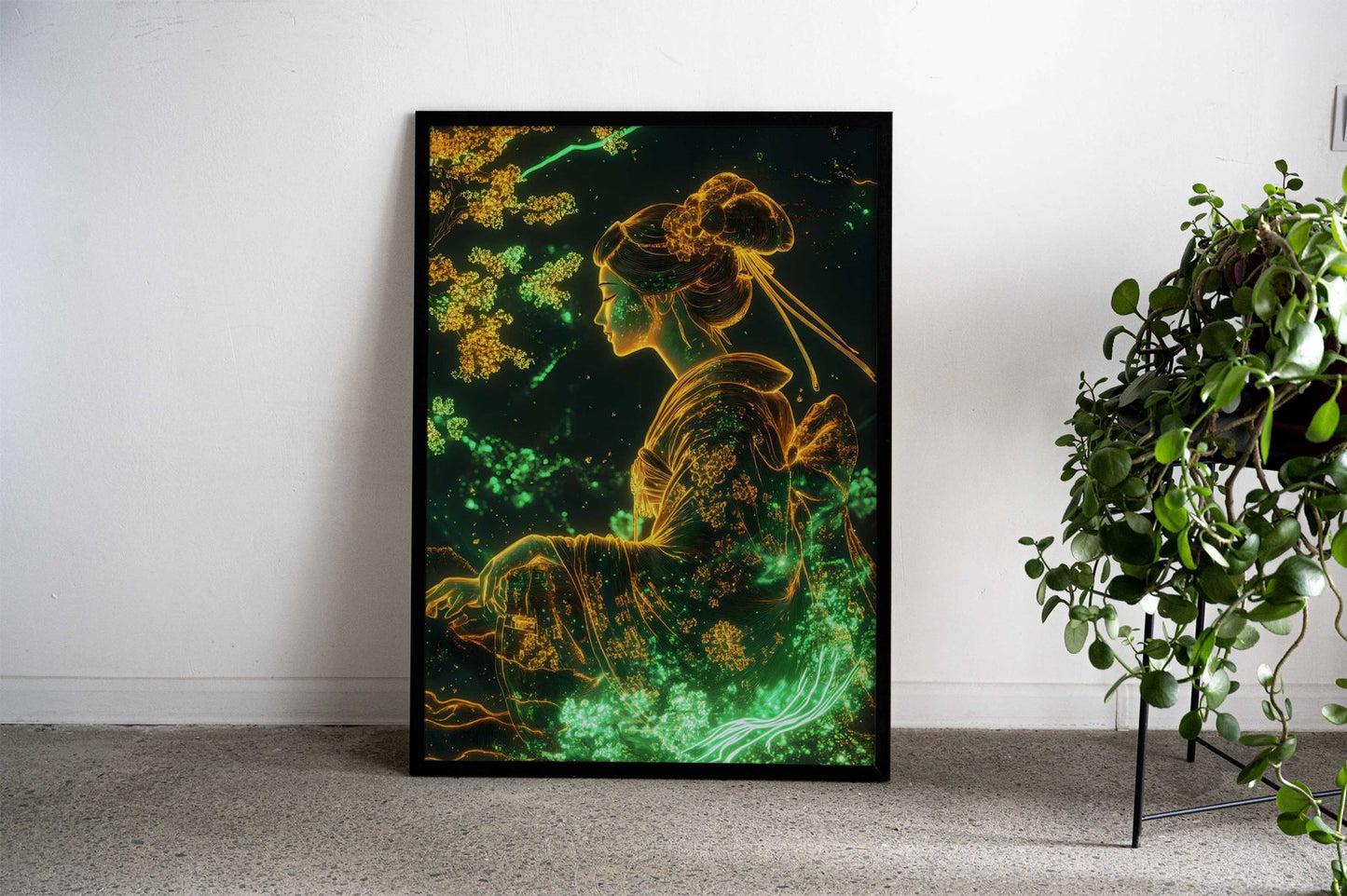 Geisha Bloom Neon Japanese Cherry Blossom Asian Style Poster | Wall Art for Home & Office | High-Quality Print