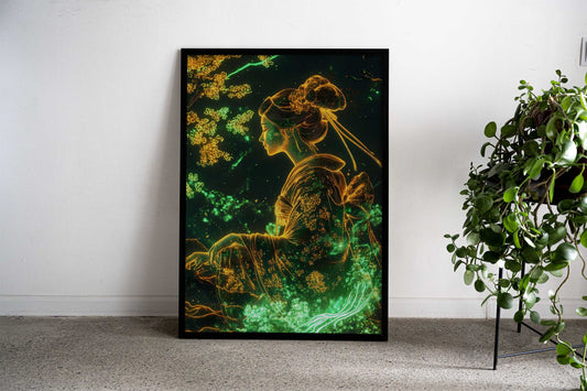 Geisha Bloom Neon Japanese Cherry Blossom Asian Style Poster | Wall Art for Home & Office | High-Quality Print - High-Quality Visual Display