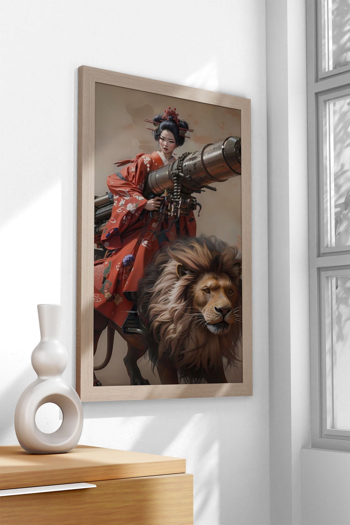 Geisha Canon Lion Asian Style Poster | Wall Art for Home & Office | High-Quality Print - High-Quality Visual Display