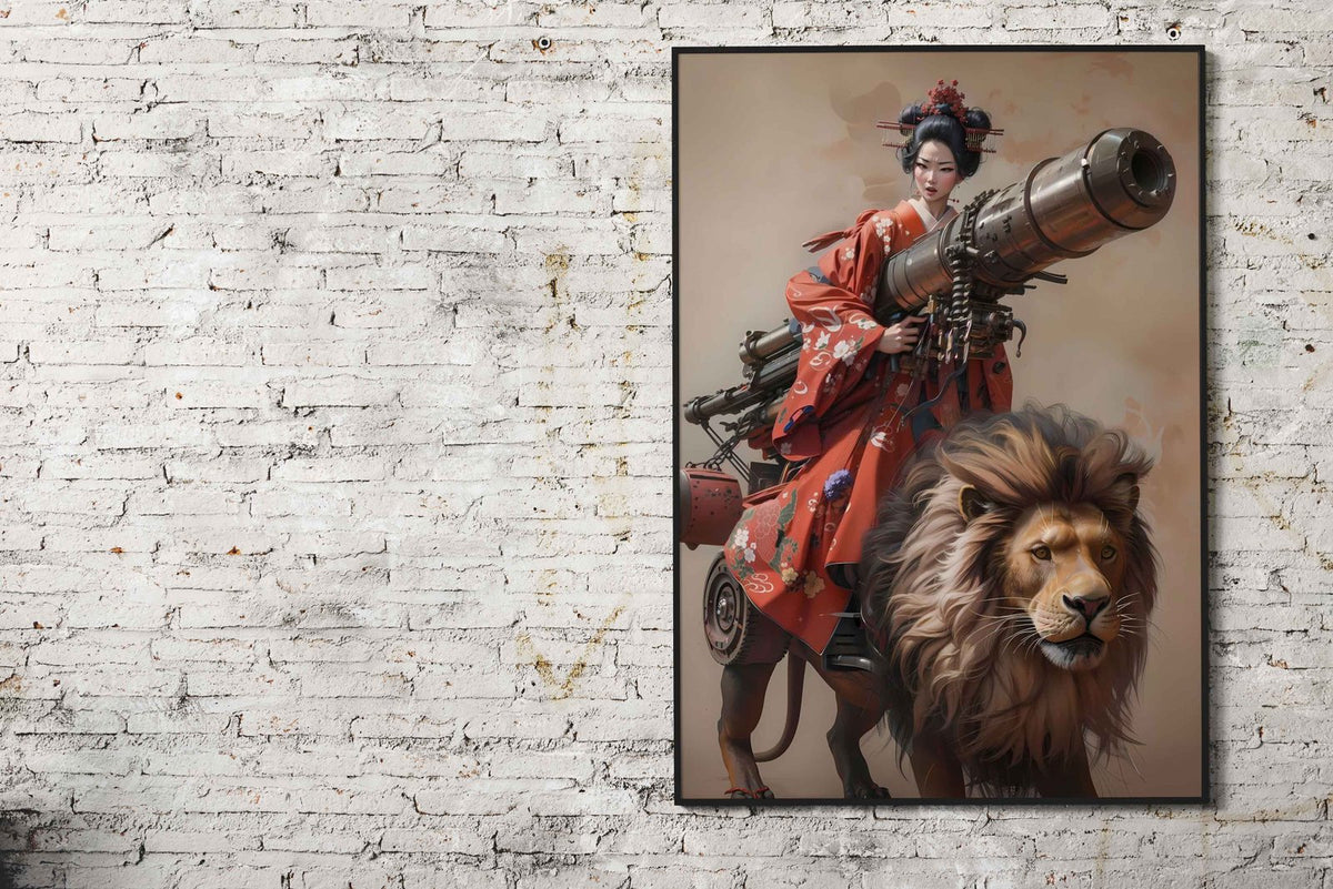 Geisha Canon Lion Asian Style Poster | Wall Art for Home & Office | High-Quality Print - High-Quality Visual Display