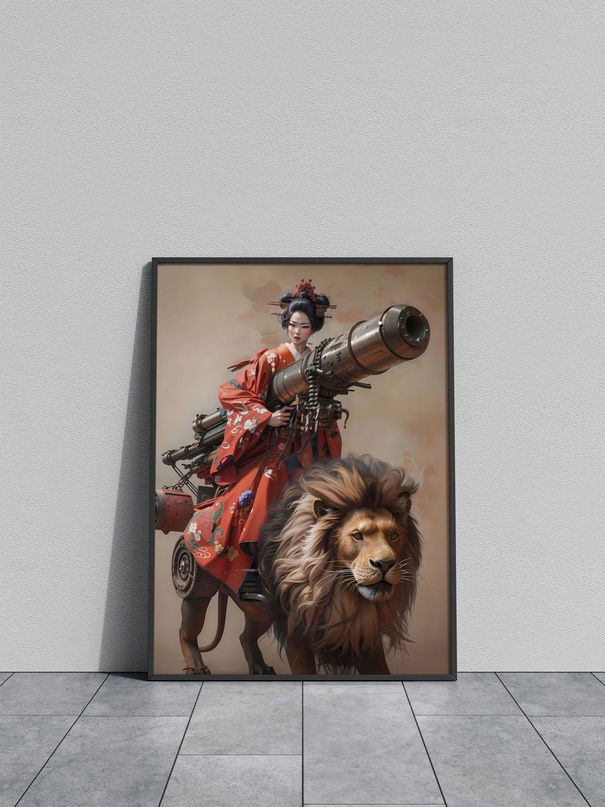 Geisha Canon Lion Asian Style Poster | Wall Art for Home & Office | High-Quality Print - High-Quality Visual Display