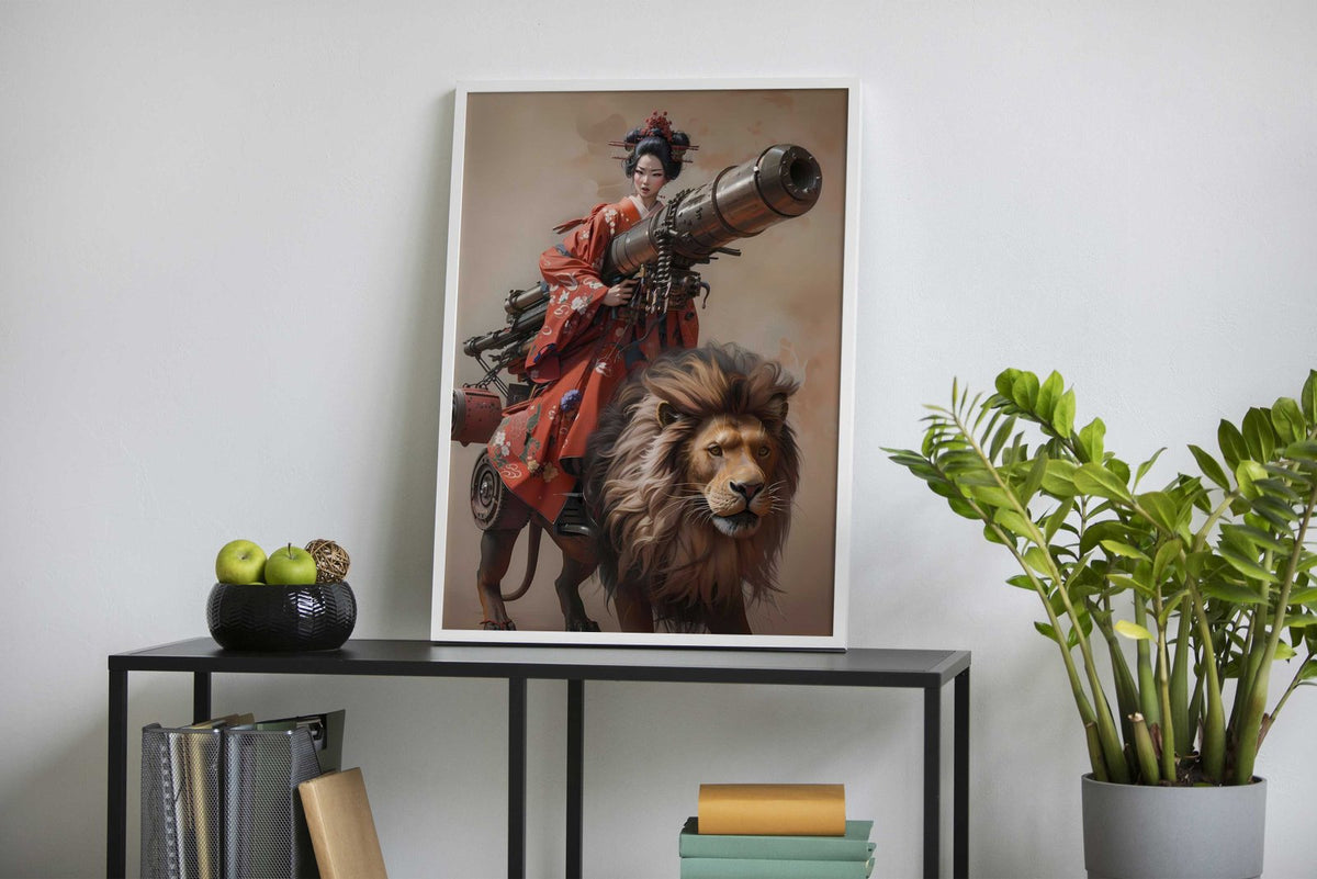 Geisha Canon Lion Asian Style Poster | Wall Art for Home & Office | High-Quality Print - High-Quality Visual Display