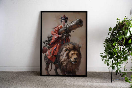 Geisha Canon Lion Asian Style Poster | Wall Art for Home & Office | High-Quality Print - High-Quality Visual Display