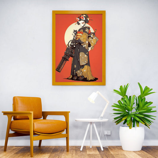 Geisha Cat Gatling Asian Style Poster | Wall Art for Home & Office | High-Quality Print - High-Quality Visual Display