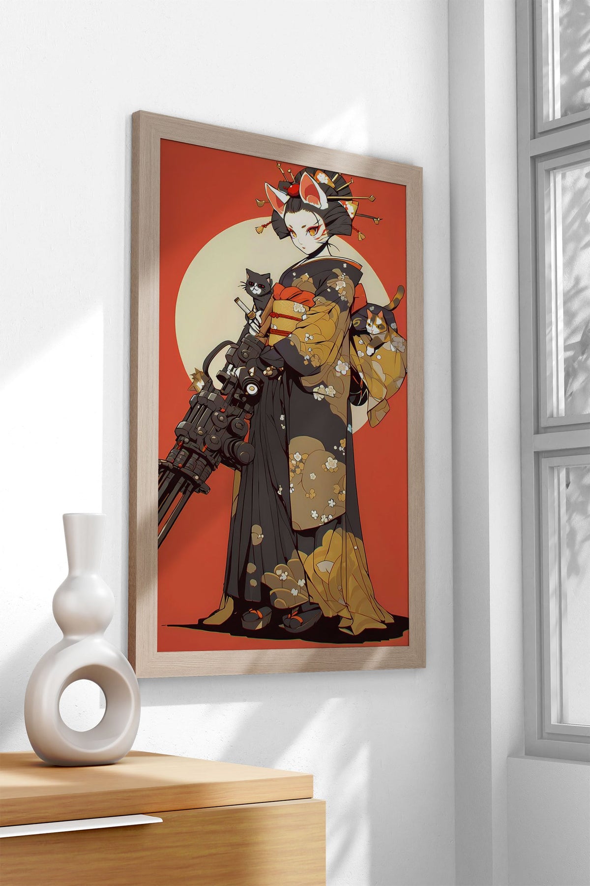 Geisha Cat Gatling Asian Style Poster | Wall Art for Home & Office | High-Quality Print - High-Quality Visual Display