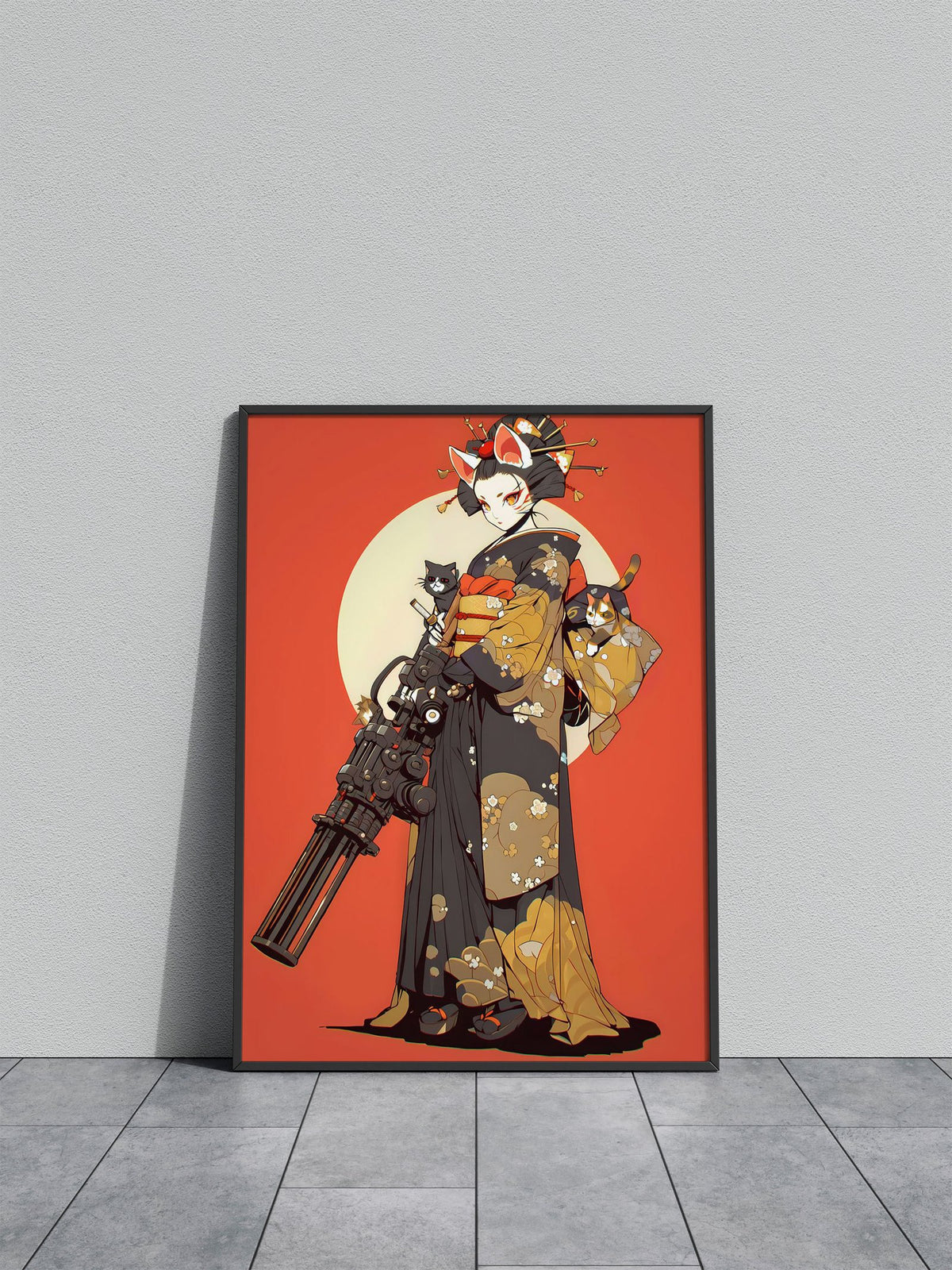 Geisha Cat Gatling Asian Style Poster | Wall Art for Home & Office | High-Quality Print - High-Quality Visual Display
