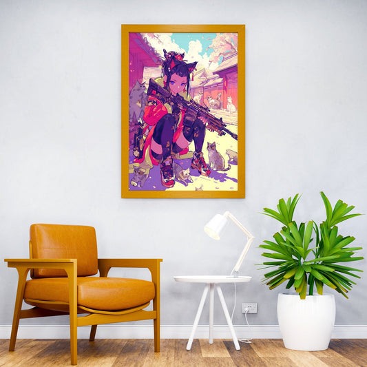 Geisha Cats Rifle Asian Style Poster | Wall Art for Home & Office | High-Quality Print - High-Quality Visual Display